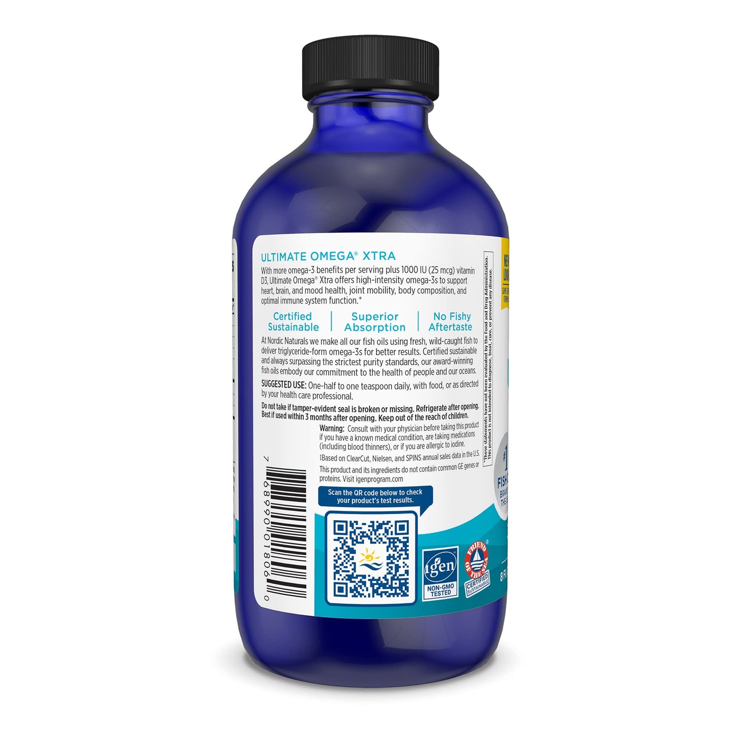 Nordic Naturals Ultimate Omega Xtra Liquid, Lemon Flavor - 8 oz - 3400 mg Omega-3 + 1000 IU Vitamin D3 - EPA & DHA - Brain, Heart, Joint, & Immune Health - Non-GMO - 48 Servings