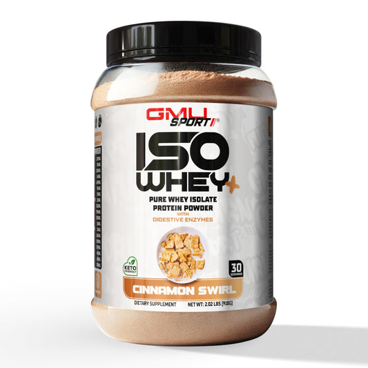 GMU SPORT - 100% Whey Protein Isolate Powder - 2 LB Whey Isolate Protein Powder with Collagen Peptides, Digestive Enzymes & BCAAs - Protein Powder with 30 Servings - Cinnamon Swirl
