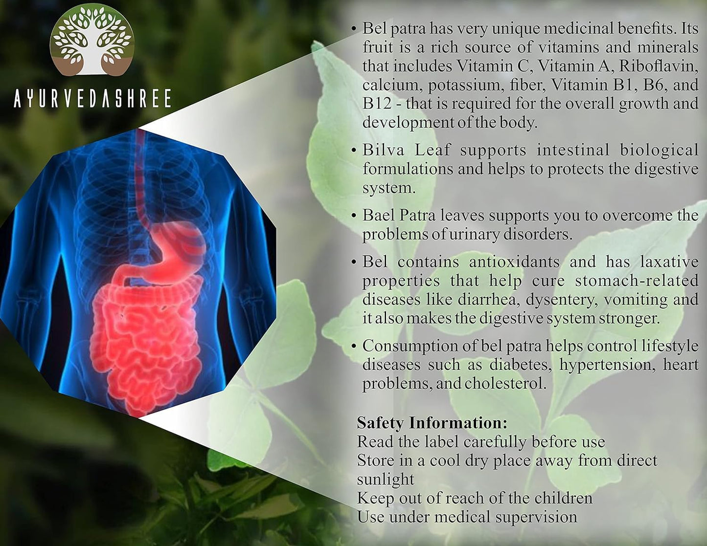 AYURVEDASHREE Bilva Powder - Bael Leaves Powder - Aegle marmelos -50 Gm - Supports Proper Function of The Bowels