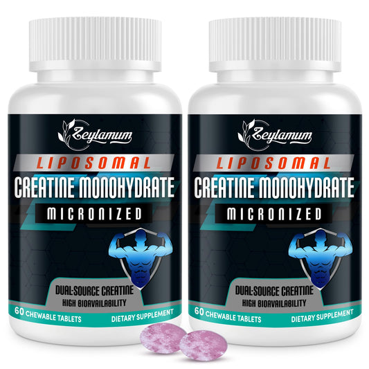 Zeylamum Creatine Chews Tablets for Men & Women, Creatine Monohydrate, 99% Absorption with Liposomal & Micronized, 60 Servings