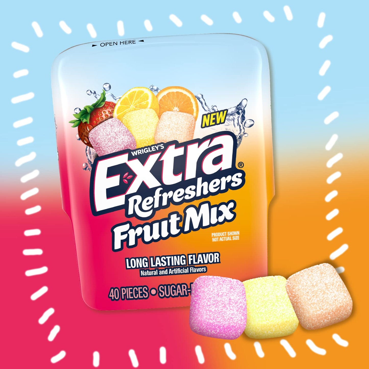 EXTRA Refreshers Fruit Mix Sugar Free Chewing Gum Bulk 40 Piece Bottle Pack of 6