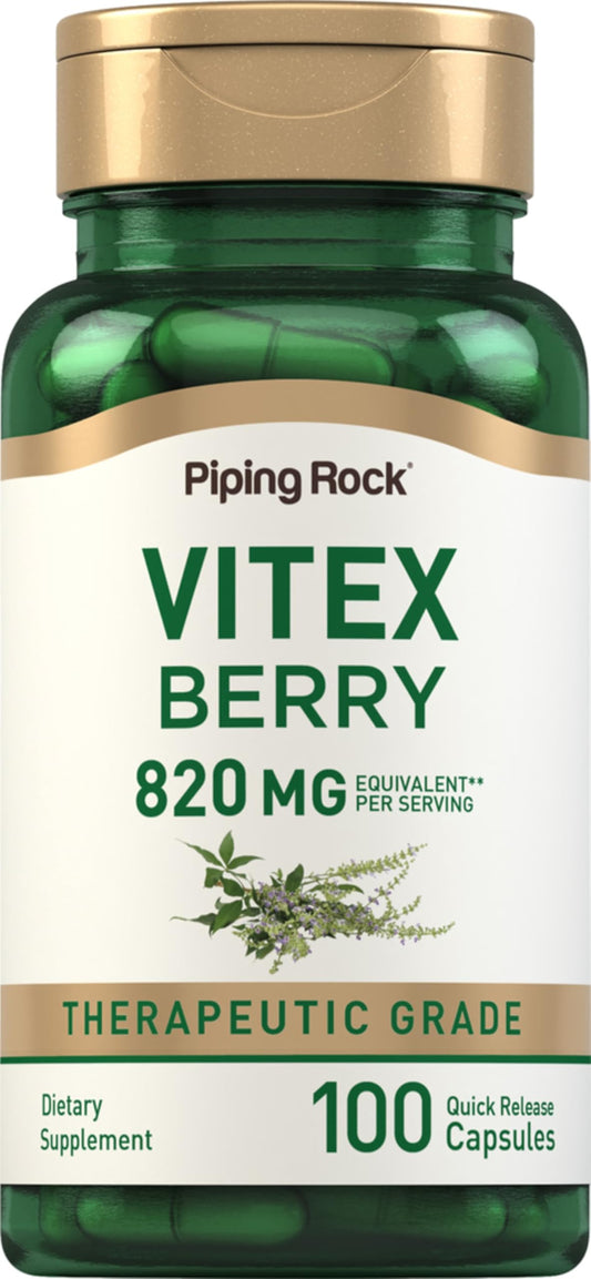 Piping Rock Vitex Chasteberry 820mg | 100 Capsules | Supplement for Women | Fruit Extract | Non-GMO, Gluten Free
