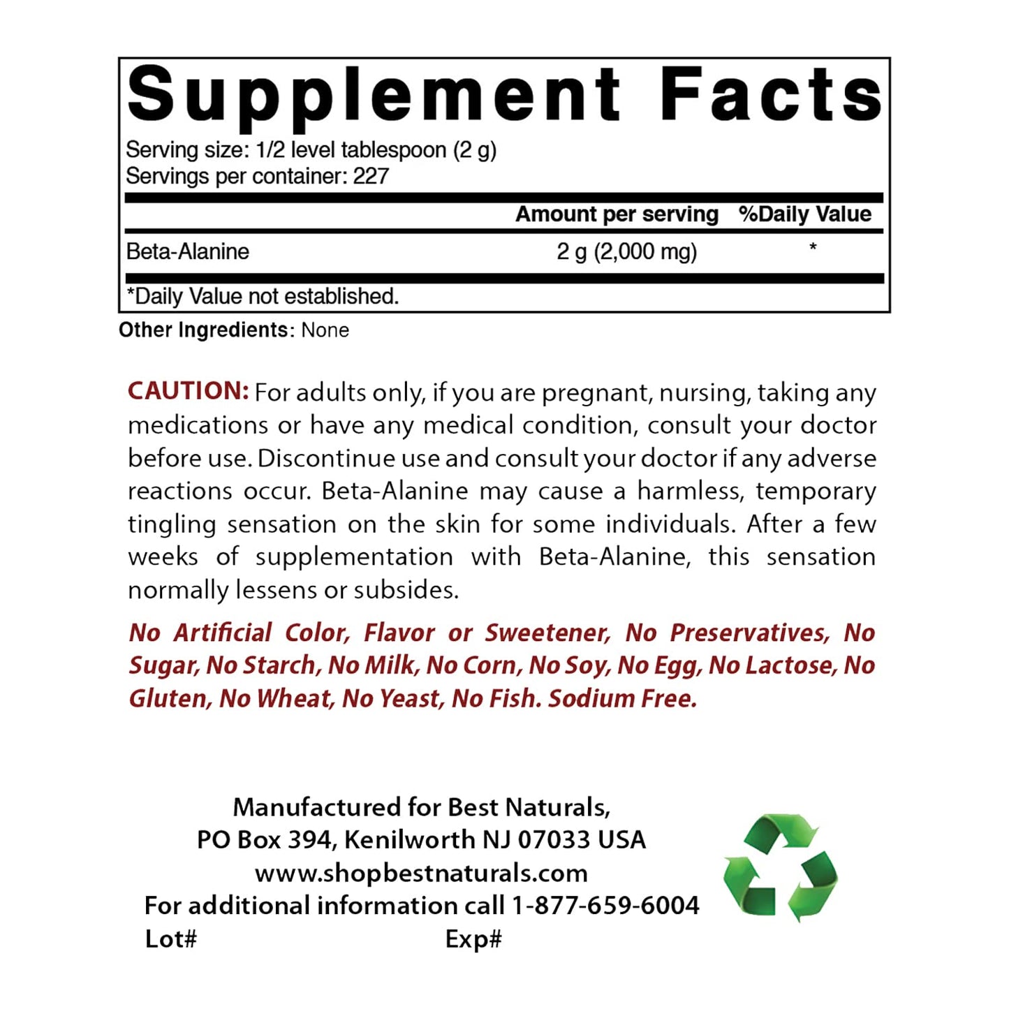 Best Naturals Beta Alanine Pure Powder 1 Pound (1 LB (Pack of 2))