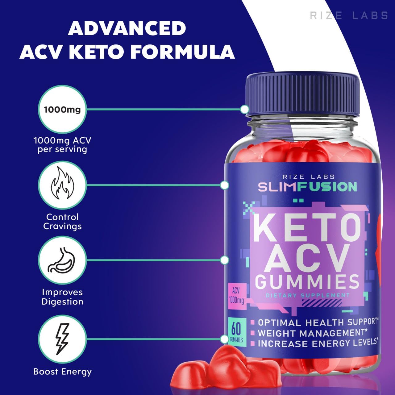 rize labs (Pack of 2 Slim Fusion Keto ACV Gummies Advanced Weight Loss, Optimal Health Support, Increase Energy Levels (120 Gummies)