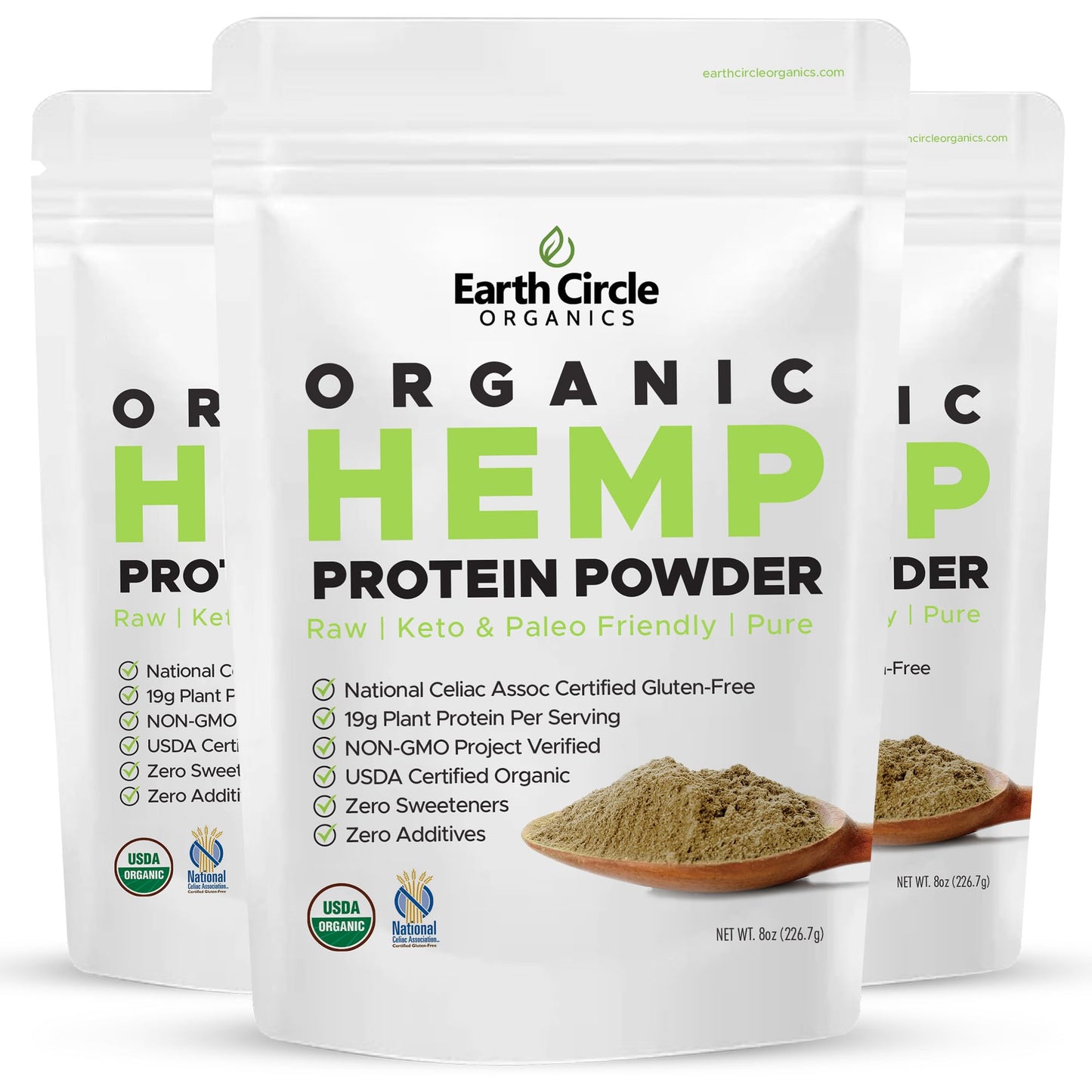 Organic Hemp Protein Powder, Lab Tested 100% Gluten Free, Plant Based & Vegan Raw Protein Powder - Perfect for Keto, Meal Replacement Shakes, Pre-workout and Post Workout (8oz, Pack of 3)