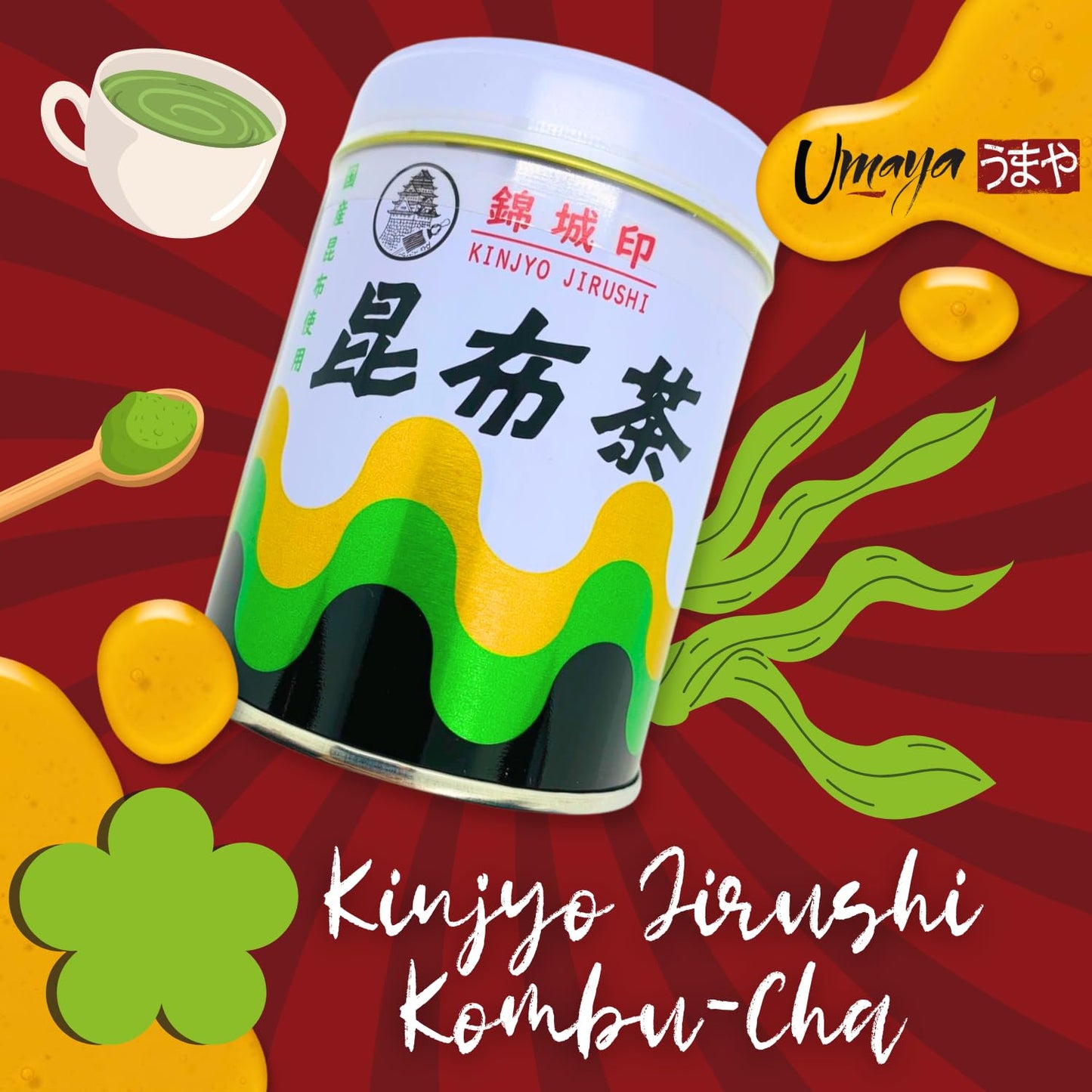 UMAYA  Kinjyo Jirushi KombuCha  Authentic Japanese Powdered Seaweed Tea  Savory Kelp Green Tea Drink Mix  Versatile Powder Adds UmamiRich Flavor To Food  24oz 70g