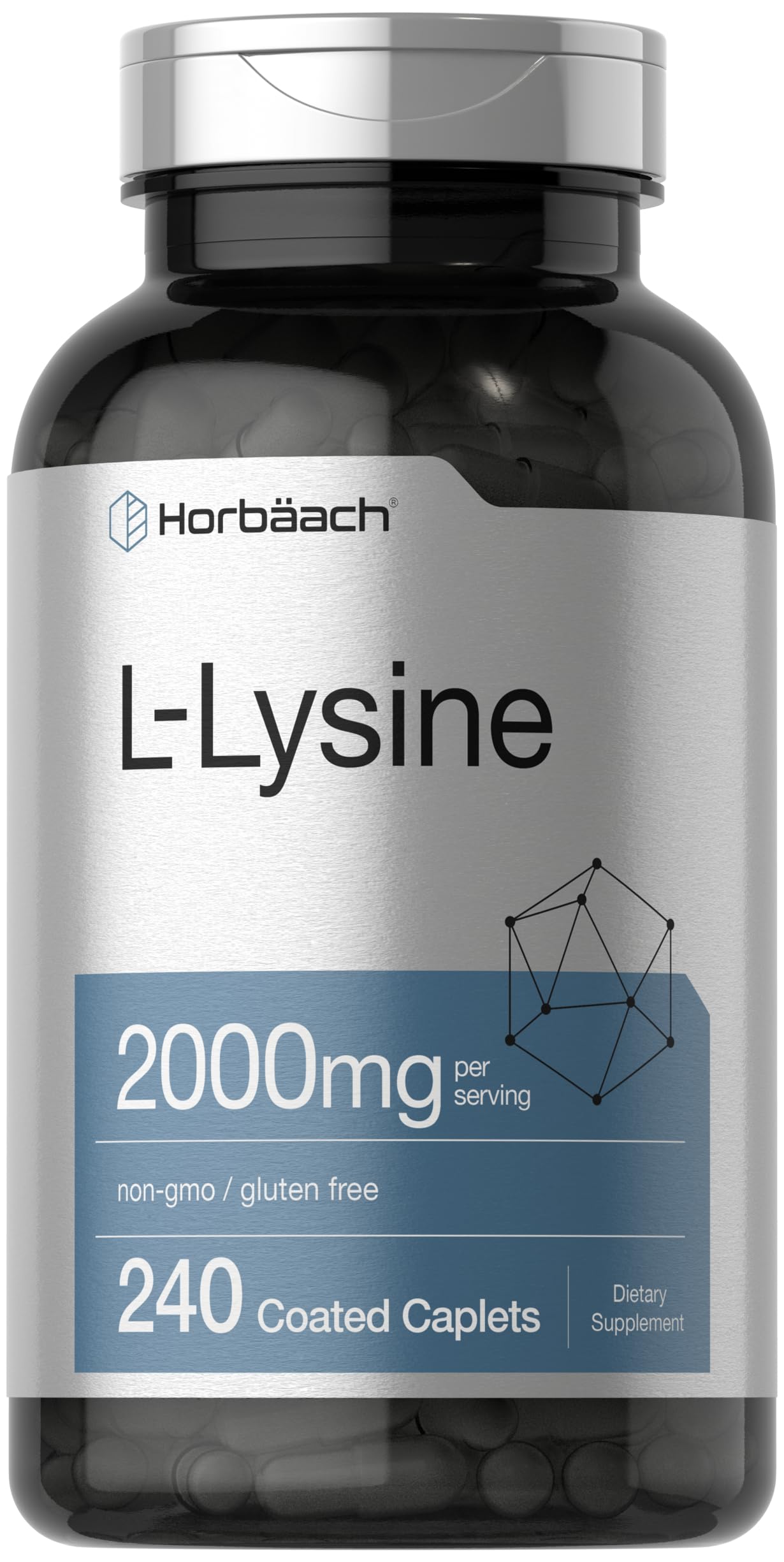 Horbäach L-Lysine | 2000mg | 240 Caplets | Vegetarian, Non-GMO, and Gluten Free Supplement
