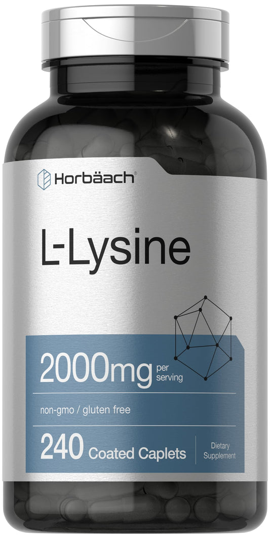 Horbäach L-Lysine | 2000mg | 240 Caplets | Vegetarian, Non-GMO, and Gluten Free Supplement
