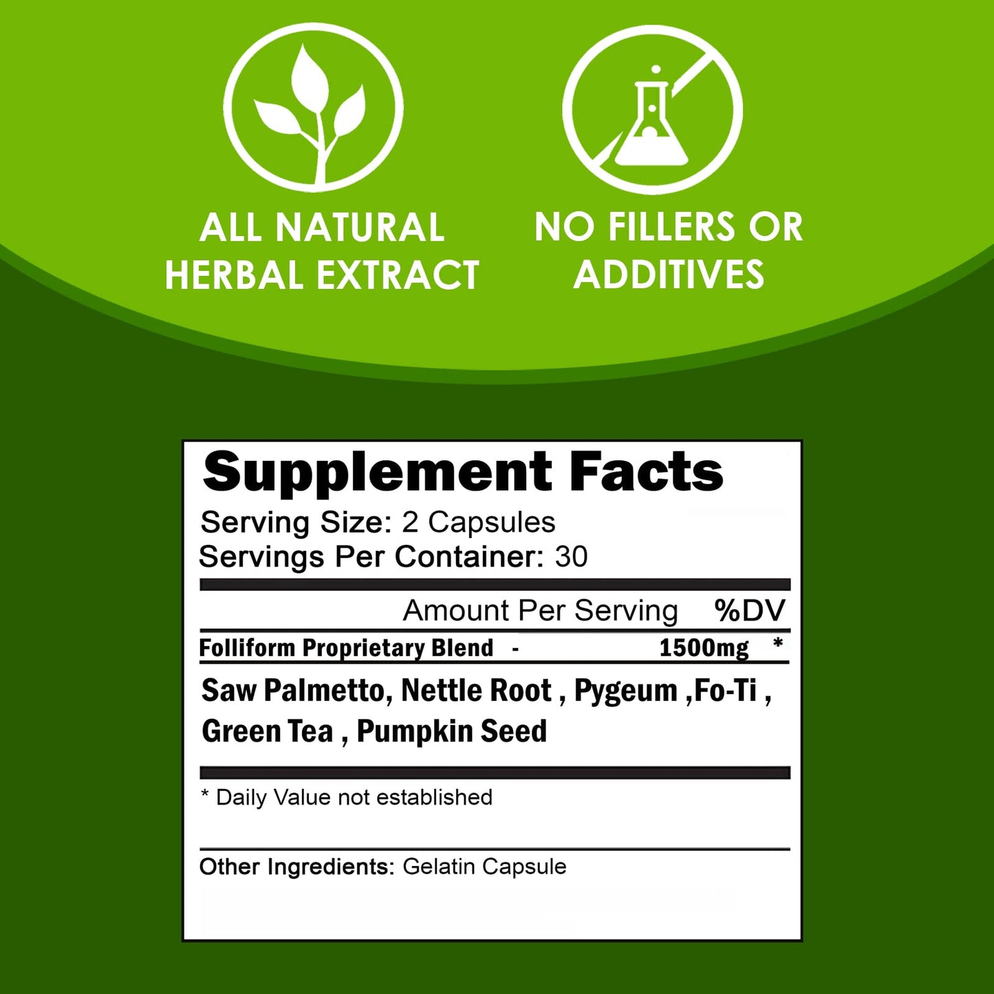 VH Nutrition FOLLIFORM | DHT Blocker for Men and Women* | 1500mg Saw Palmetto, Pygeum, Nettle Root Formula | Supports Healthy Hair Growth and Scalp Health | 60 Capsules