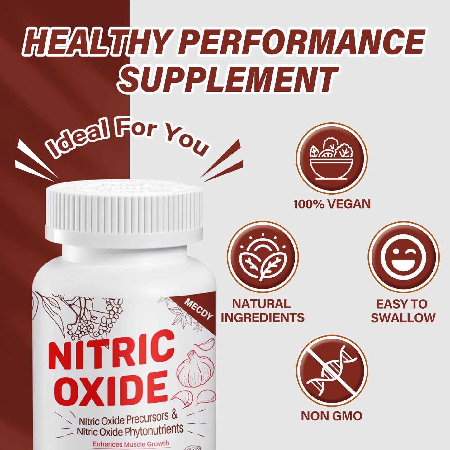 Nitric Oxide Supplement for Men with Nitric Oxide Precursor & Nitric Oxide Phytonutrients Blend, Nitric Oxide Enhancer 2255mg Per Serving-Circulation, Heart, Immune & Muscle Health, 90 Capsules