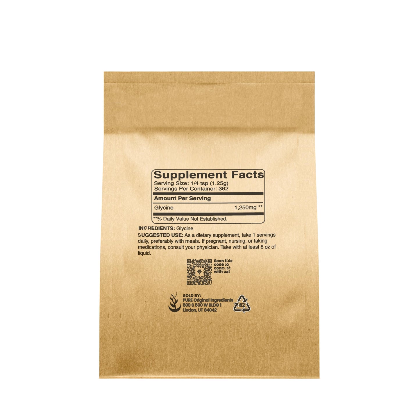 PURE ORIGINAL INGREDIENTS Glycine Power, 1 lb, Non-GMO, Non-Essential Amino Acid