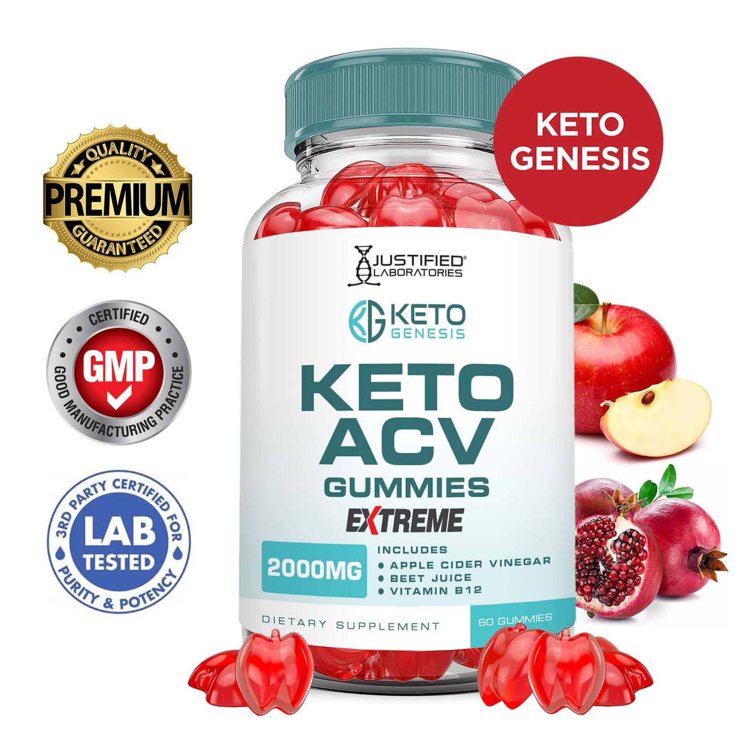(3 Pack) Keto Genesis Keto ACV Gummies Extreme 2000MG Keto Genesis Keto Gummies Advanced Formula Apple Cider Vinegar with Pomegranate Beet Juice Powder B12 Vegan Non GMO 180 Gummys