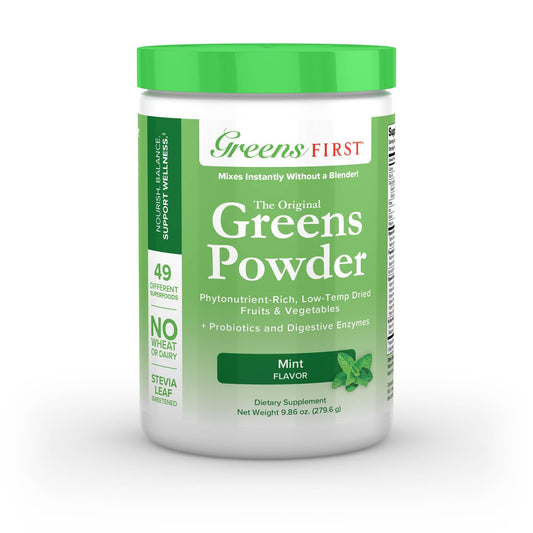 Greens First Original Greens Powder - 49 Superfoods - Organic Fruits & Veggies - Prebiotics, Probiotics & Digestive Enzymes - Antioxidant Smoothie - Dairy Free, Vegan & Non-GMO (Mint, 30 Servings)