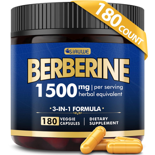 Berberine Supplement, High Strength Berberine 1500MG, 180 Caps - Plus Citrus Bergamot, Berberine HCI Root Supplements - Metabolic, Immune System, Healthy Weigh*t Management - Vegan, Organic, Non-GMO