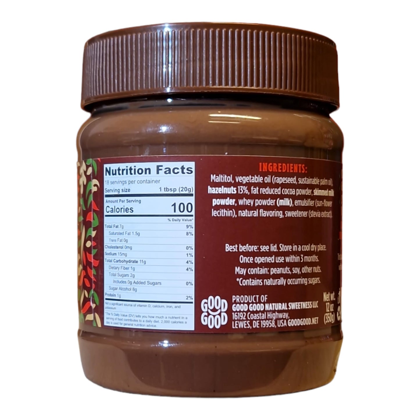 GOOD GOOD No Added Sugar Belgian Choco Hazel Spread  Chocolate Spread with Natural Sweeteners  Gluten Free  Vegetarian Friendly  12oz  350g Pack of 2