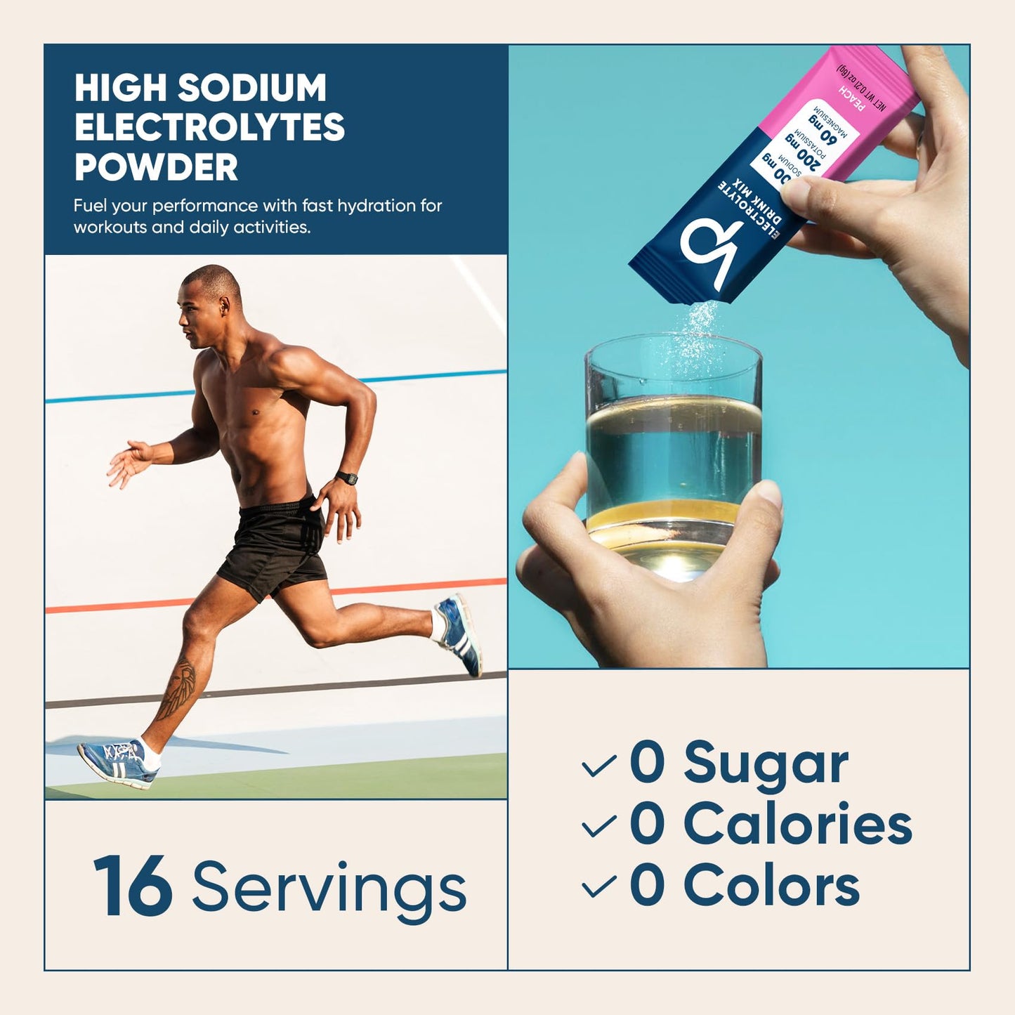 Venture Pal High Sodium Sugar-Free Electrolyte Powder Packets - Hydration Packets with Sodium, Potassium & Magnesium | Zero Calories | Vegan, Keto, and Paleo Friendly | 30 Sticks