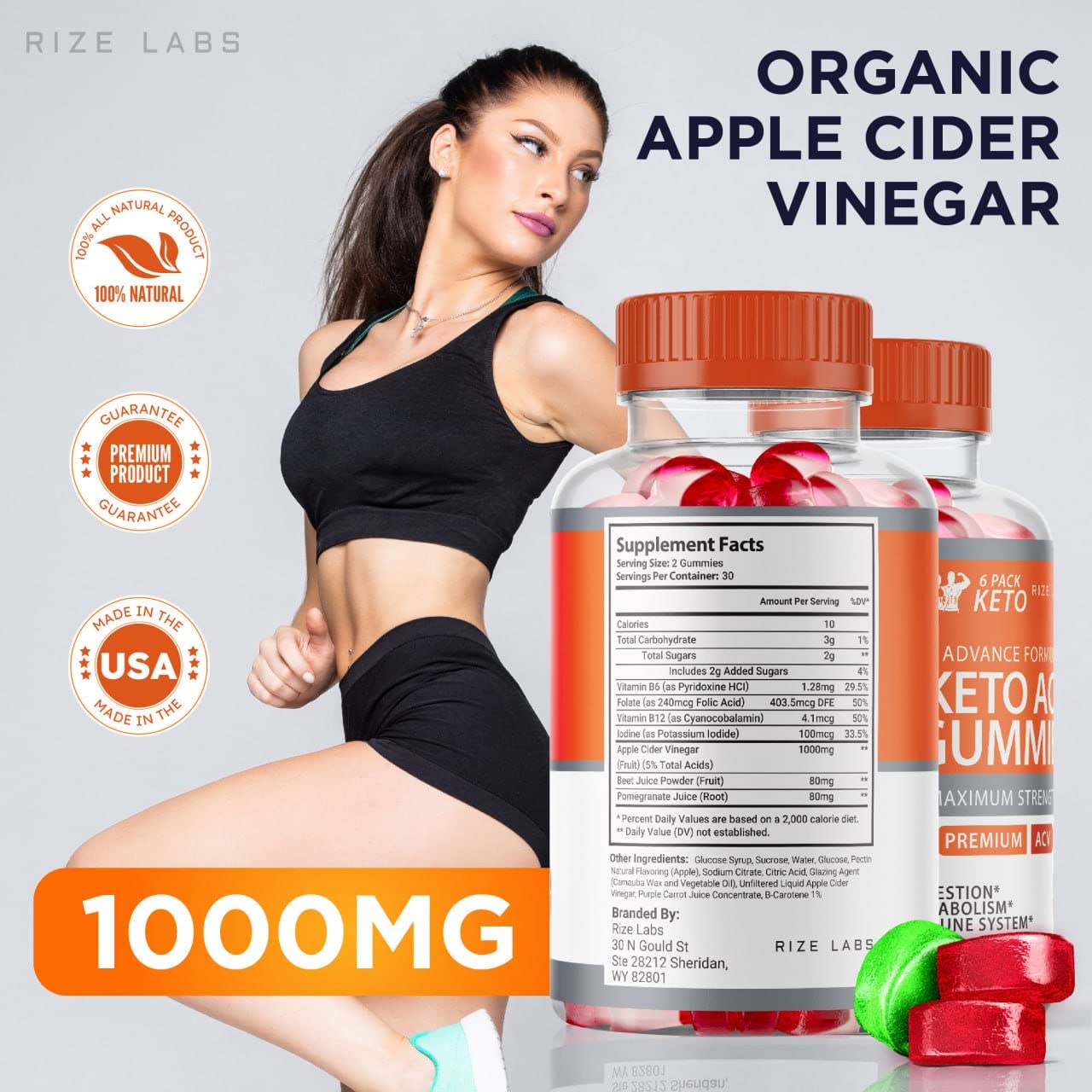 rize labs - 6 Pack Keto Advanced Formula ACV Gummies (60 Gummies)