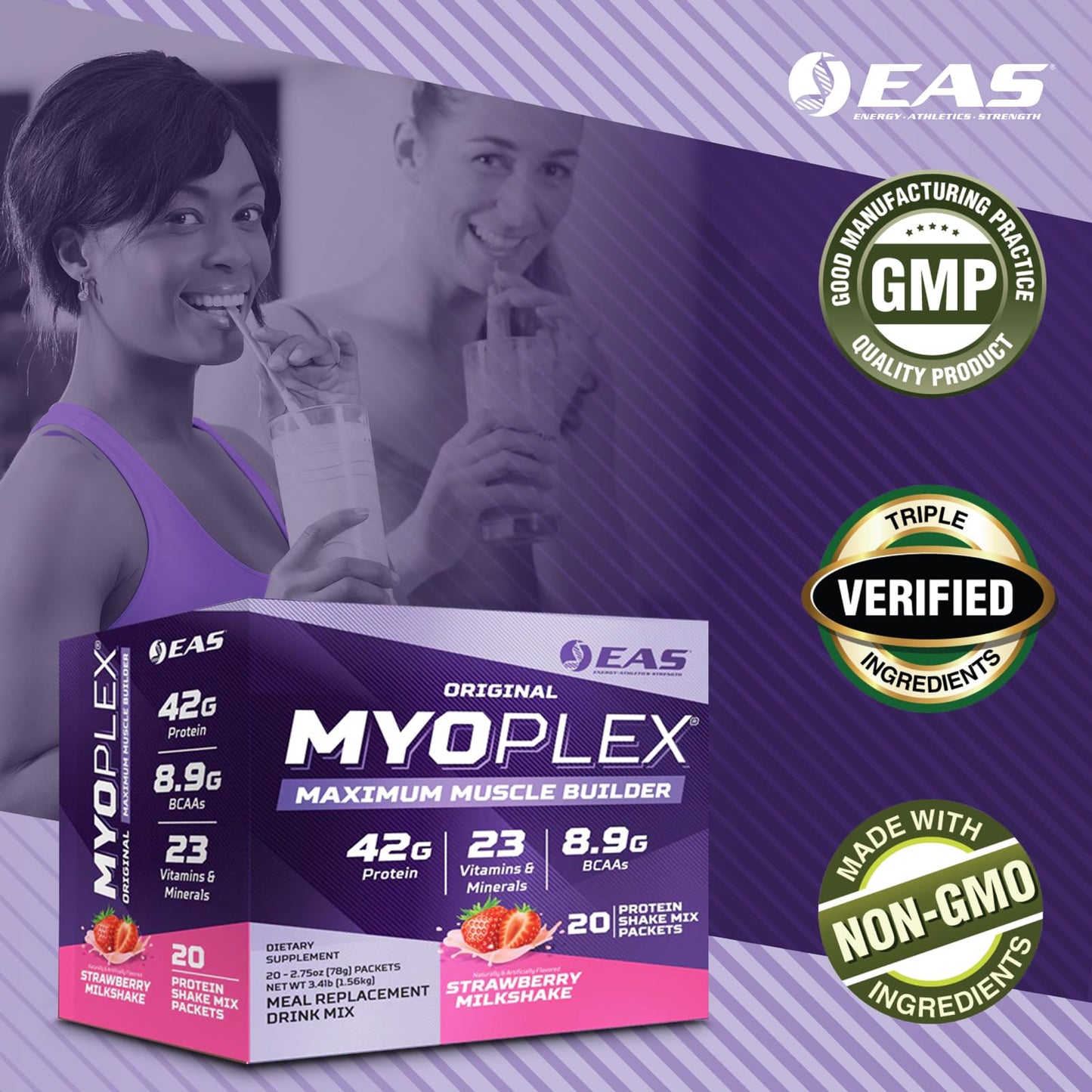 EAS Original Myoplex Maximum Muscle Builder, Meal Replacement Protein Drink Mix | Quality Protein Blend | 42g Protein | 20 Individual Packet (Cinnamon Cereal Crunch)
