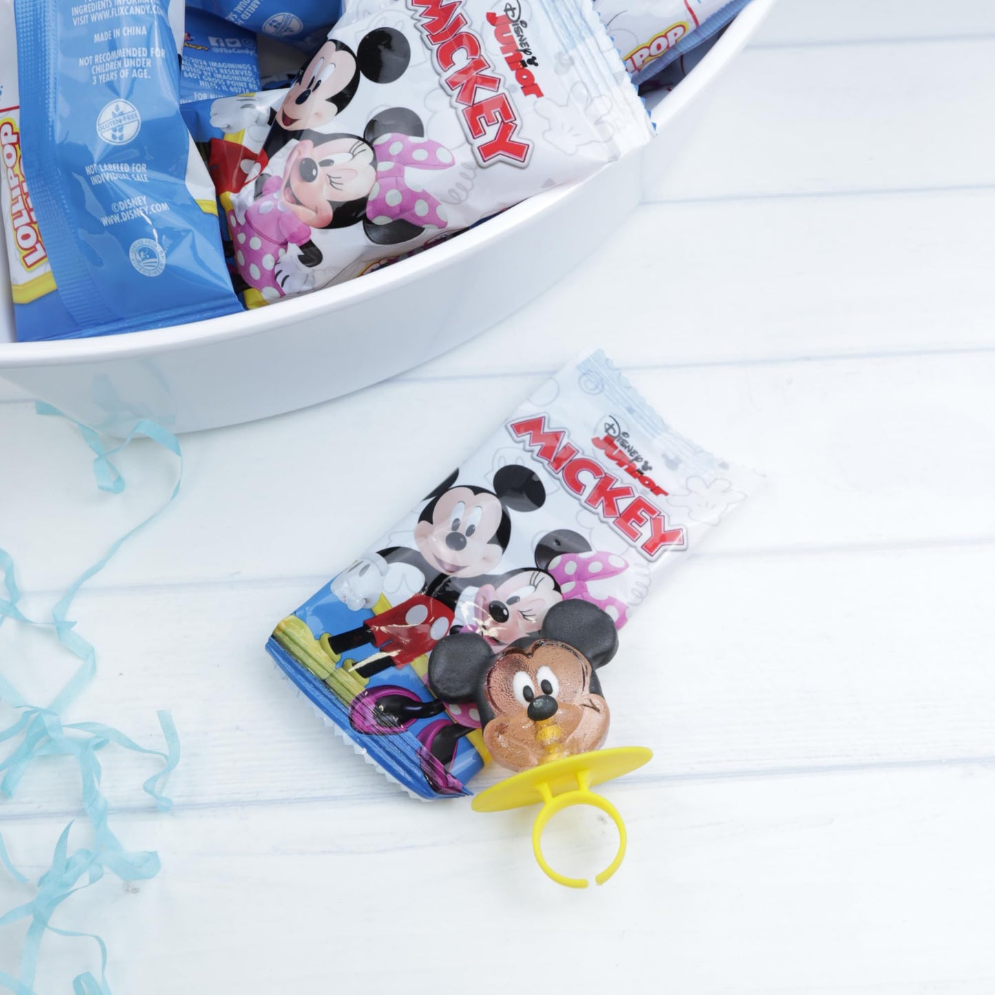 Disney Junior Lollipop Rings Mickey Mouse Minnie and Pluto Individually Wrapped for Birthday Party Favors 18 Count