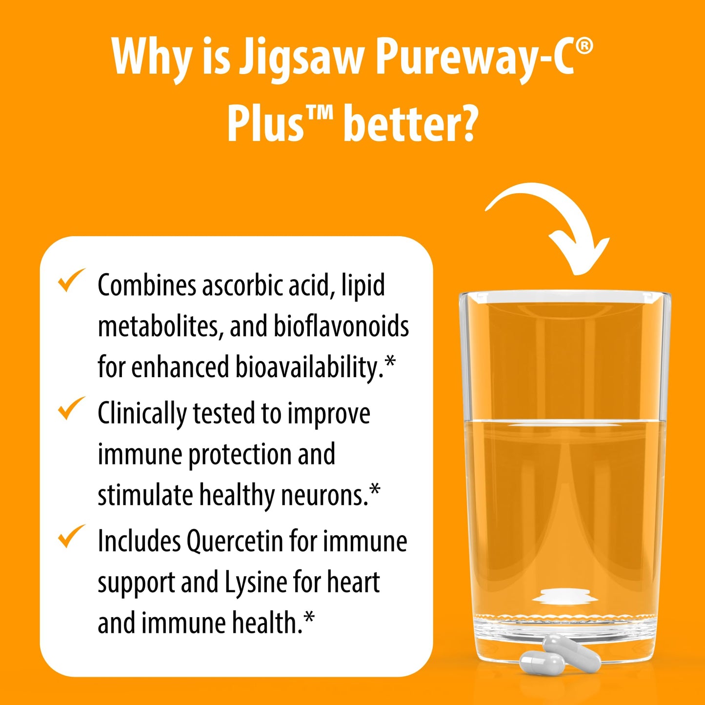 Jigsaw Health Pureway-C Plus | Vitamin C with L-Lysine and Quercetin | Promotes Healthy Immune System Response | 120 Capsules | 60 Servings