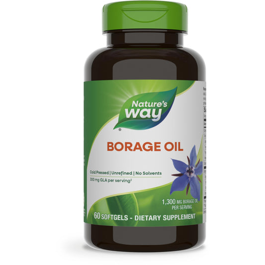 Nature's Way Borage Oil, Cold Pressed & Unrefined, GLA Supplement, 300 mg GLA and 440 mg Linoleic Acid per Serving‡, 60 Softgels (Packaging May Vary)