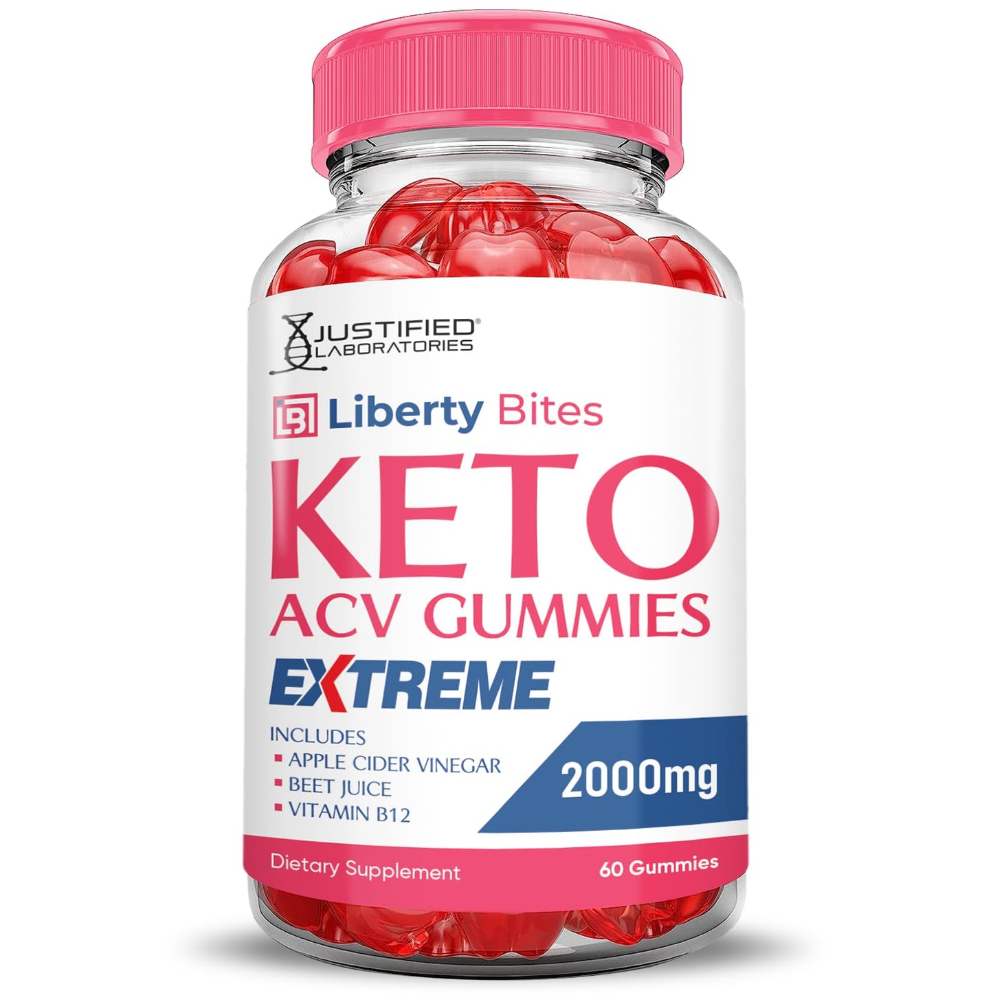 Liberty Bites Keto ACV Gummies Extreme 2000MG Libertybites Keto Gummies Apple Cider Vinegar Formulated with Pomegranate Beet Juice Powder B12 Vegan Non GMO 60 Gummys