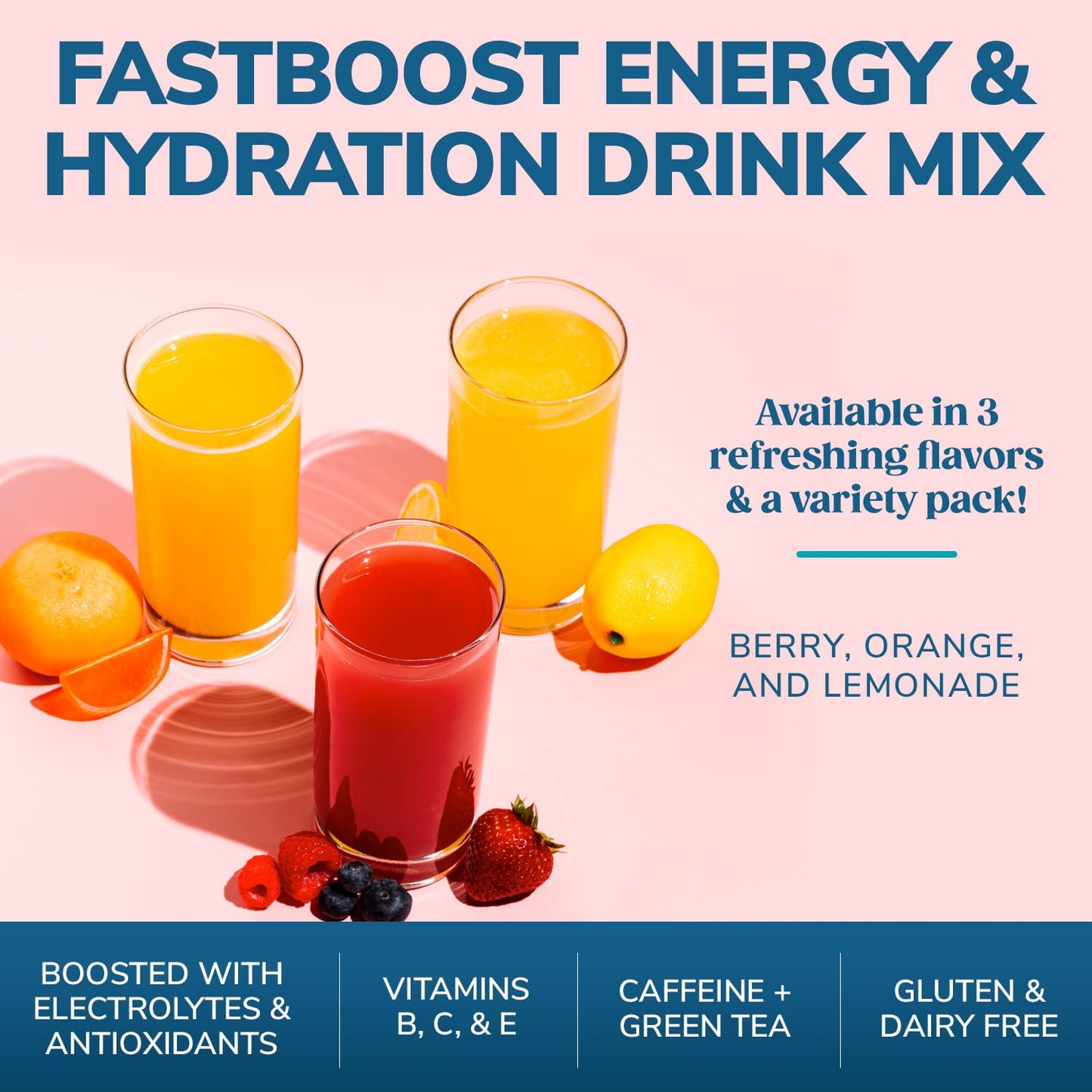 Wonderslim FAST BOOST Energy & Hydration Drink Mix - Lemonade flavored, Sugar Free Electrolytes Powder Packets with Antioxidants, Green Tea Extract, Vitamins B, C & E (14 Stick Packs)