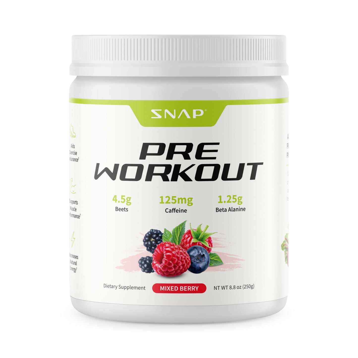 Snap Supplements Pre Workout Beet Root Powder, Nitric Oxide Supplement Preworkout for Men and Women with Organic Beets and B Vitamins, Energy and Heart Health Support, 30 Servings, Mixed Berry