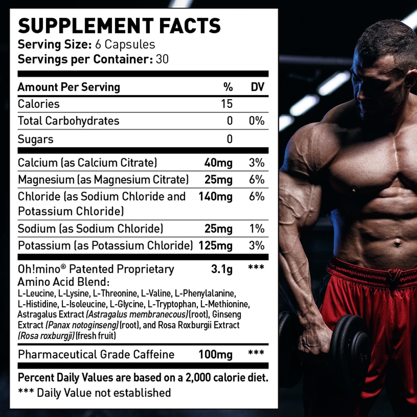 Oh!mino Amino Acids Supplement for Protein Synthesis - EAAs Capsules for Muscle Recovery, Pre & Post Workout - Caffeinated, Non Dairy, Vegan, Zero Sugar & Net Carbs (180-Count, 30 Servings)