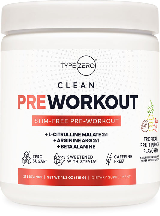 Ultra Clean Stim Free Pump Pre Workout + Nitric Oxide Booster (Fruit Punch) Beetroot, 7G Arginine Citrulline Malate, Betaine, Beta A, ACV+ - Sugar/Caffeine Free Natural Non Stim Preworkout Men & Women