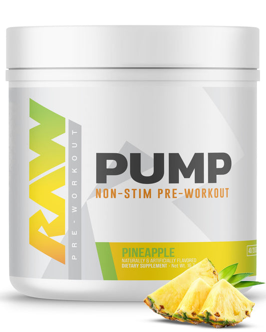 RAW Pump Stim Free Pre Workout | Non-Stimulant Pre Workout Supplement Powder Nitric Oxide Booster | Pre Workout Supplements Drink for During Workout | (40 Servings) (Pineapple)