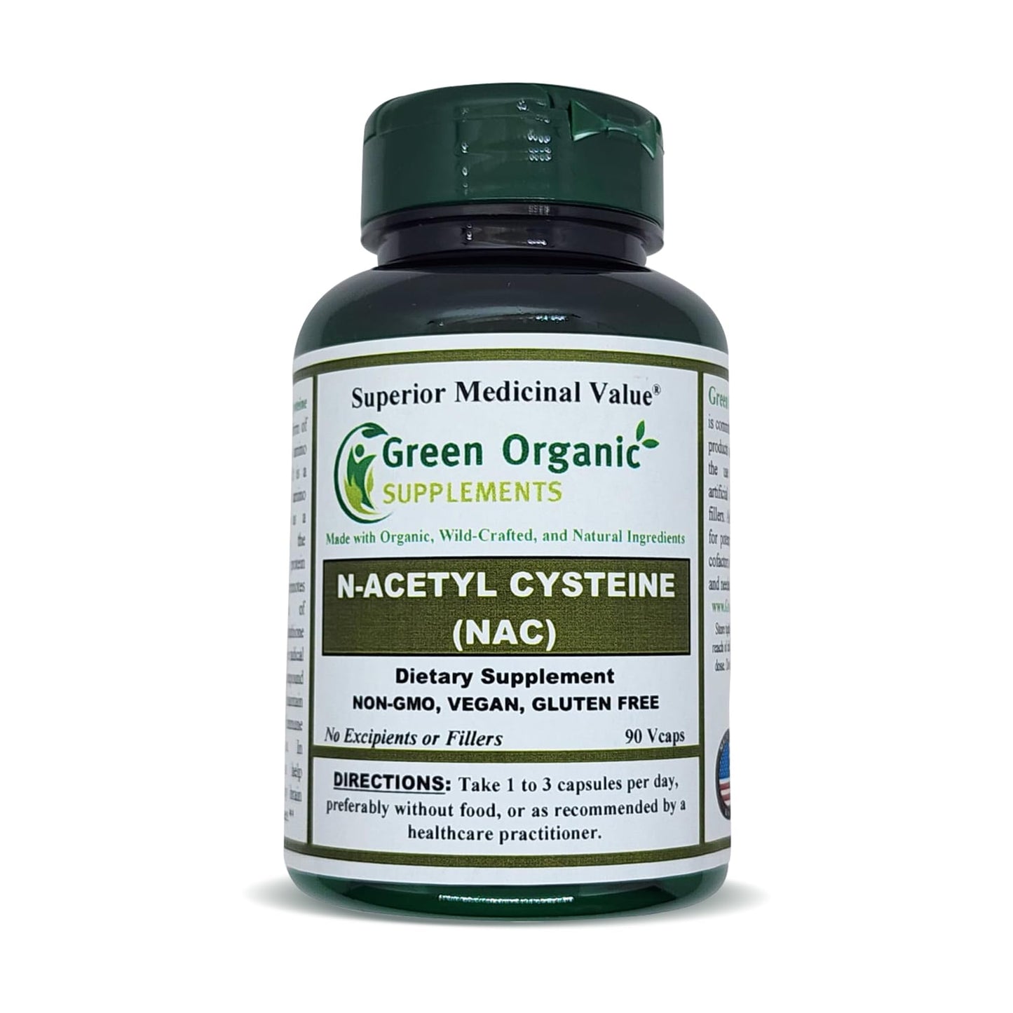 Green Organic Supplements' N-Acetyl Cysteine (NAC), 90 VCaps, High Absorbable, Non-GMO, Gluten-Free | Balance Immune System and Supports Health (Pack of 1)
