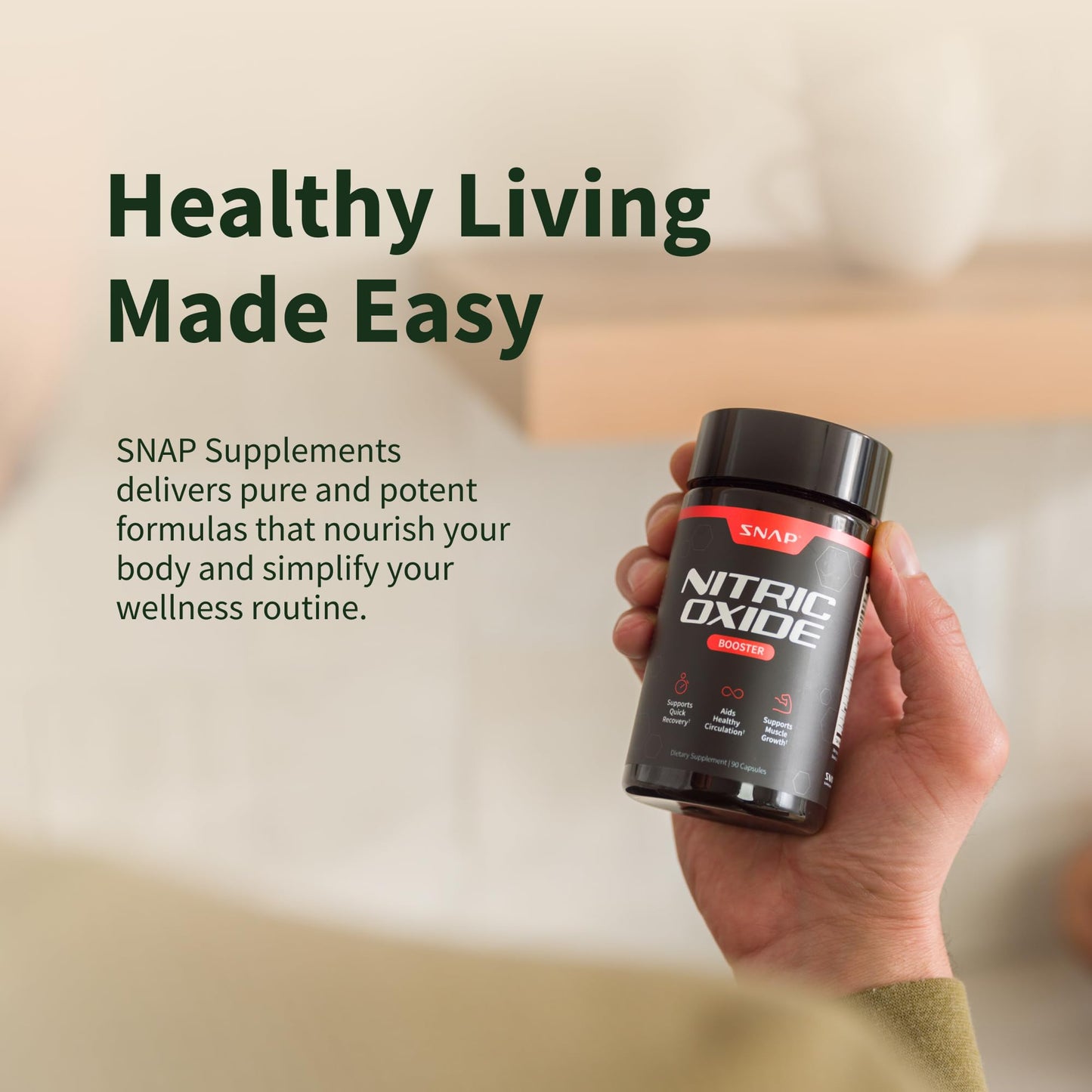Snap Supplements Nitric Oxide Booster Supplement with L Arginine and L Citrulline Essential Amino Acids and Ginseng Root, Energy, Heart Health, Muscle Growth & Circulation Support, 60 Capsules