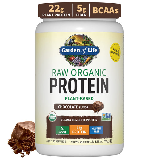 Organic Vegan Chocolate Protein Powder - Garden of Life - 22g Complete Plant Based Raw Protein & BCAAs Plus Probiotics & Digestive Enzymes for Easy Digestion, Non-GMO Gluten-Free, Lactose Free 1.5 LB