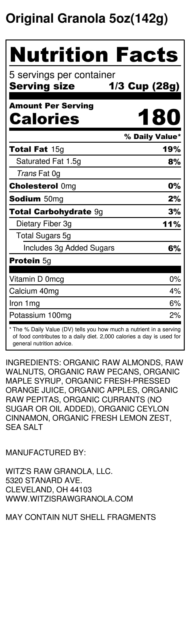 Witzis Grain Free Granola  Variety Pack Original Banana Berry Lemon Raspberry 5oz Pack of 3