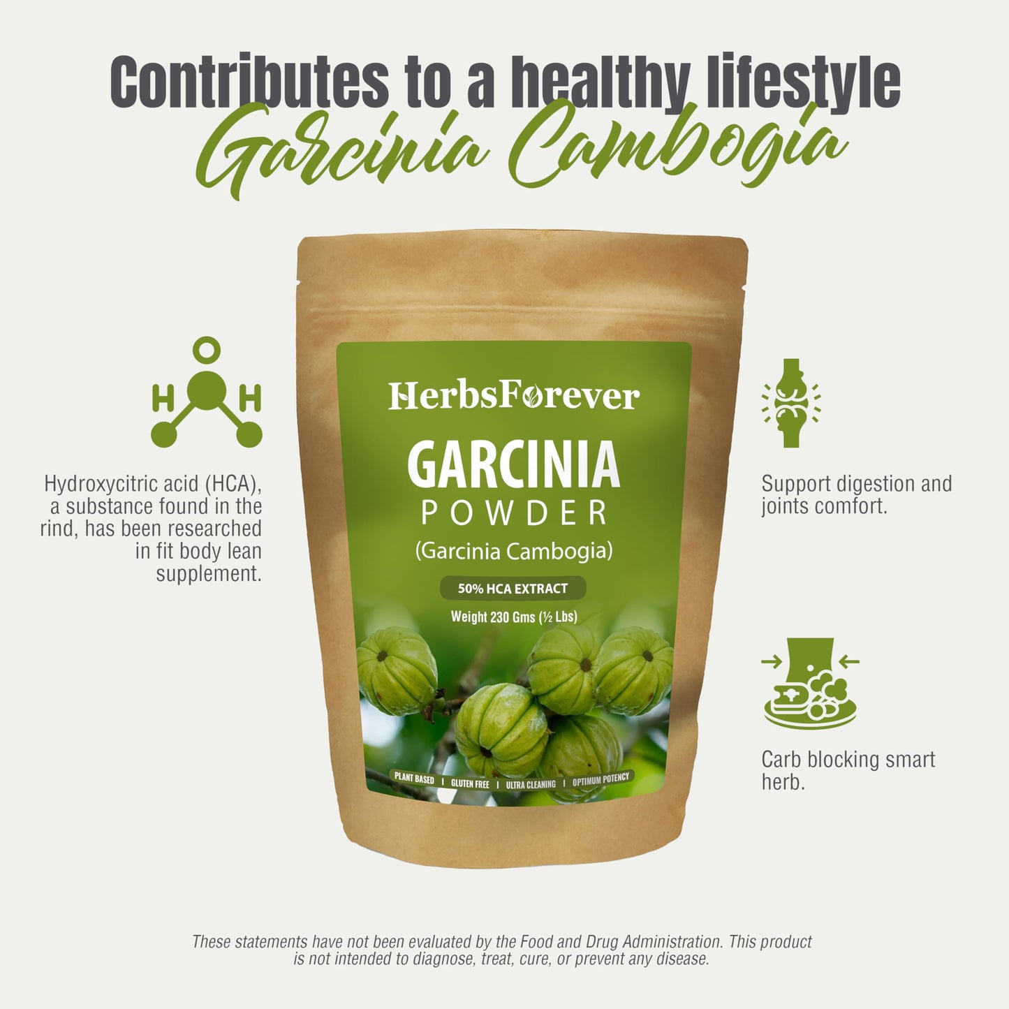 Herbsforever Garcinia Cambogia Powder Support Active & Energetic Body 230 GMS