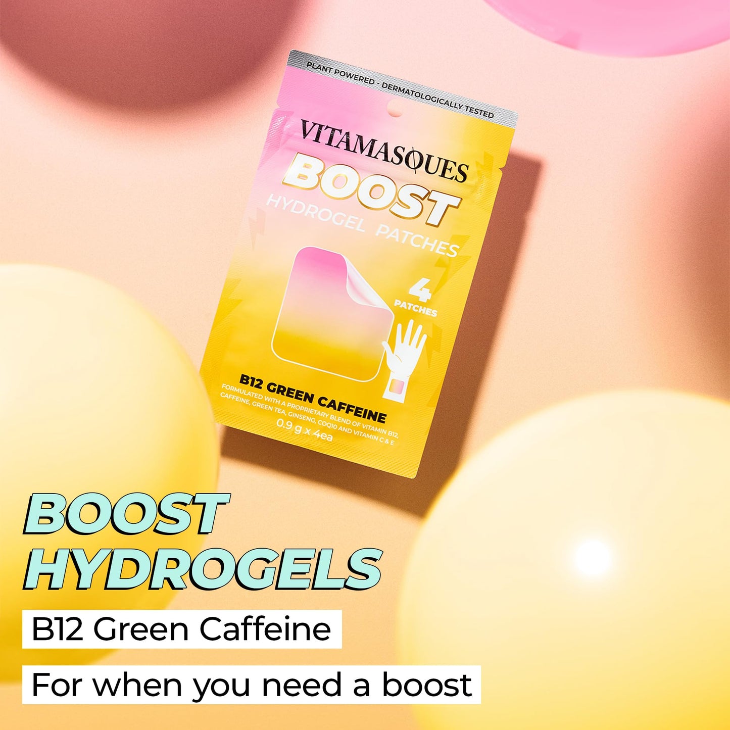 Vitamasques Energy Patches, Boostme Wellness Hydrogel Pads (3-Pack) - B12 Vitamin Patches for Women & Men, Energy & Focus for Adults - Cruelty-Free, Korean Skin Care Caffeine Gel Pads