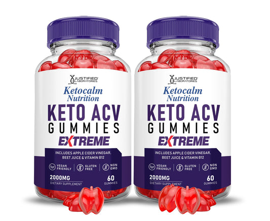 (2 Pack) Ketocalm Nutrition Keto ACV Gummies Extreme 2000MG Keto Calm Nutrition Keto Gummies Apple Cider Vinegar Formulated with Pomegranate Beet Juice Powder B12 Vegan Non GMO 120 Gummys
