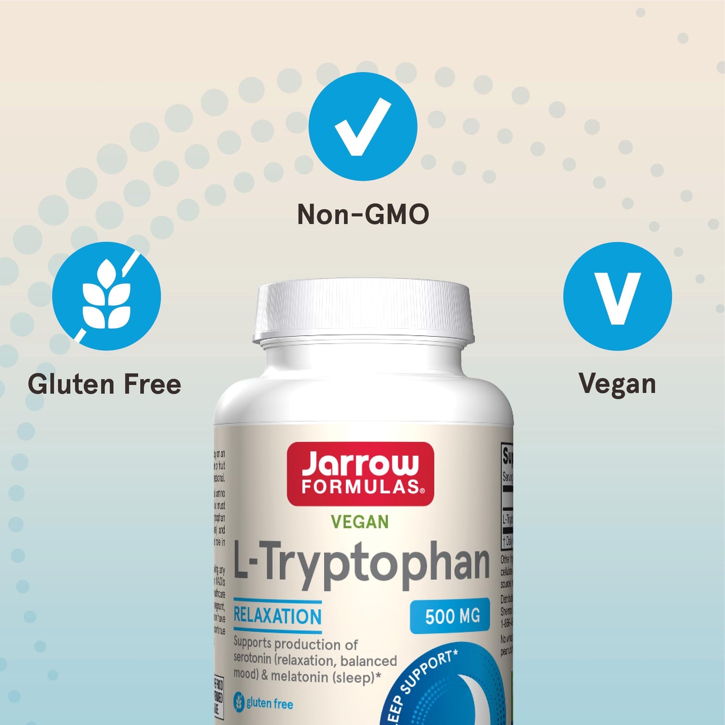 Jarrow Formulas® L-Tryptophan, 500 mg Dietary Supplement for Stress, Sleep, and Mood Support, 60 Capsules, 60 Day Supply