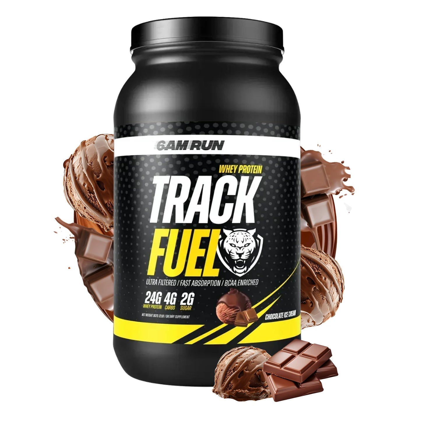 6AM Run Track Fuel Whey Protein Powder - BCAAs for Recovery - Digestive Enzymes for Absorption - Gluten-Free - Chocolate