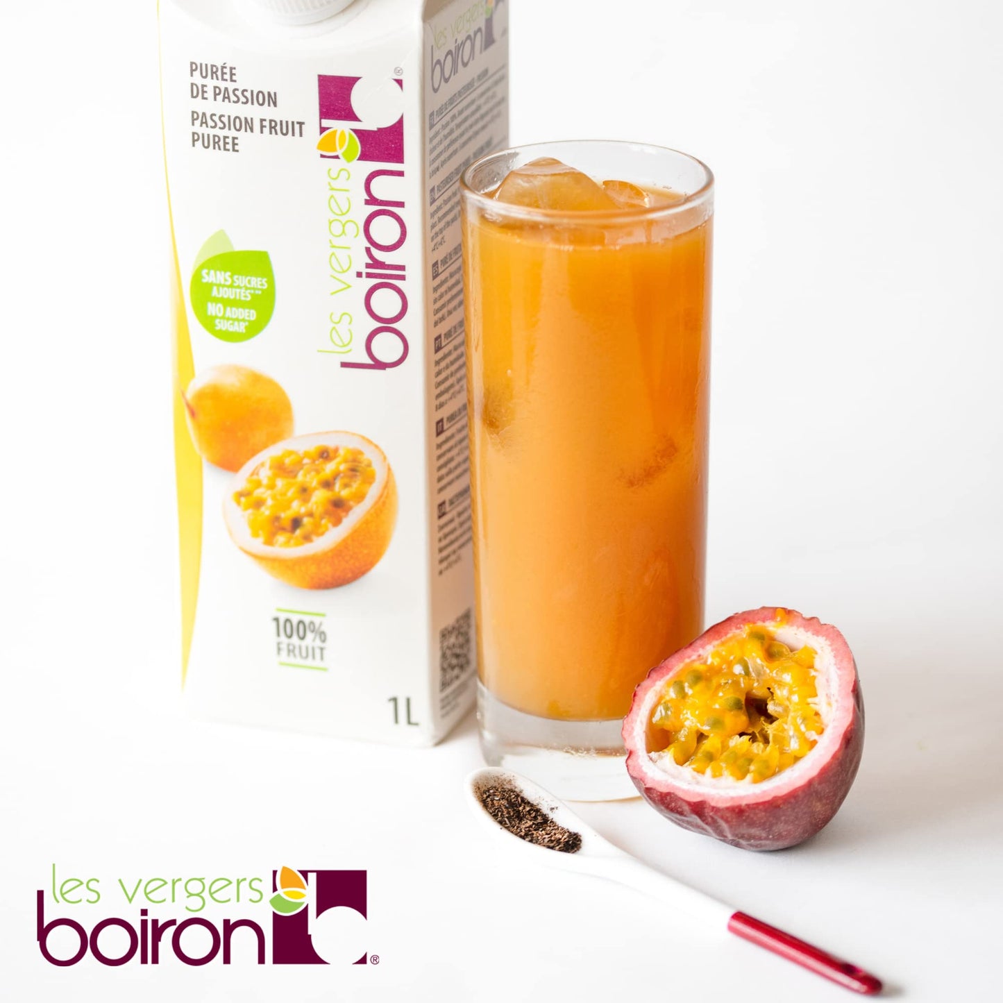 Les Vergers Boiron Passion Fruit Puree 100 Fruit All Natural No Added Sugar NonGMO No Preservatives No Added Flavors Vegan For Beverages  Cocktails 1 Liter 338 Fl Oz Pack of 1