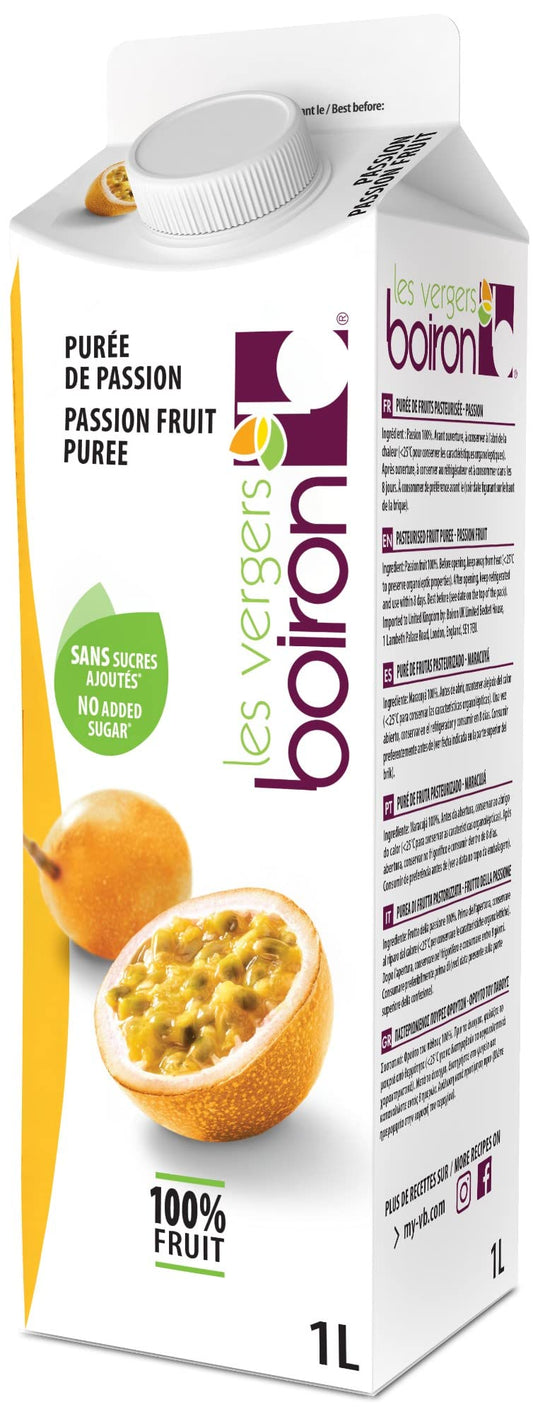 Les Vergers Boiron Passion Fruit Puree 100 Fruit All Natural No Added Sugar NonGMO No Preservatives No Added Flavors Vegan For Beverages  Cocktails 1 Liter 338 Fl Oz Pack of 1