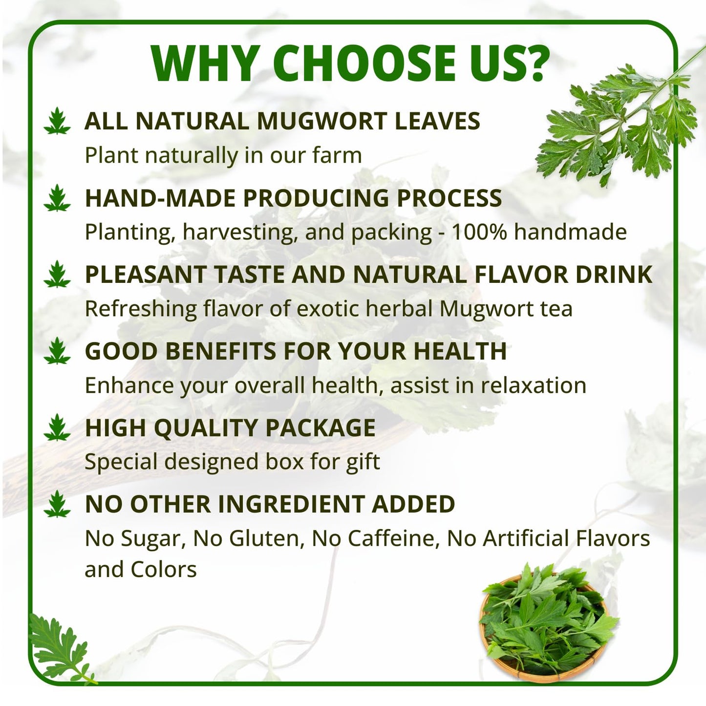100 Mugwort Tea Bags Natural Mugwort Leaves Tea Bags Dried Mugwort Herbal Tea Mugwort Leaf Tea No Sugar No Caffeine No Gluten
