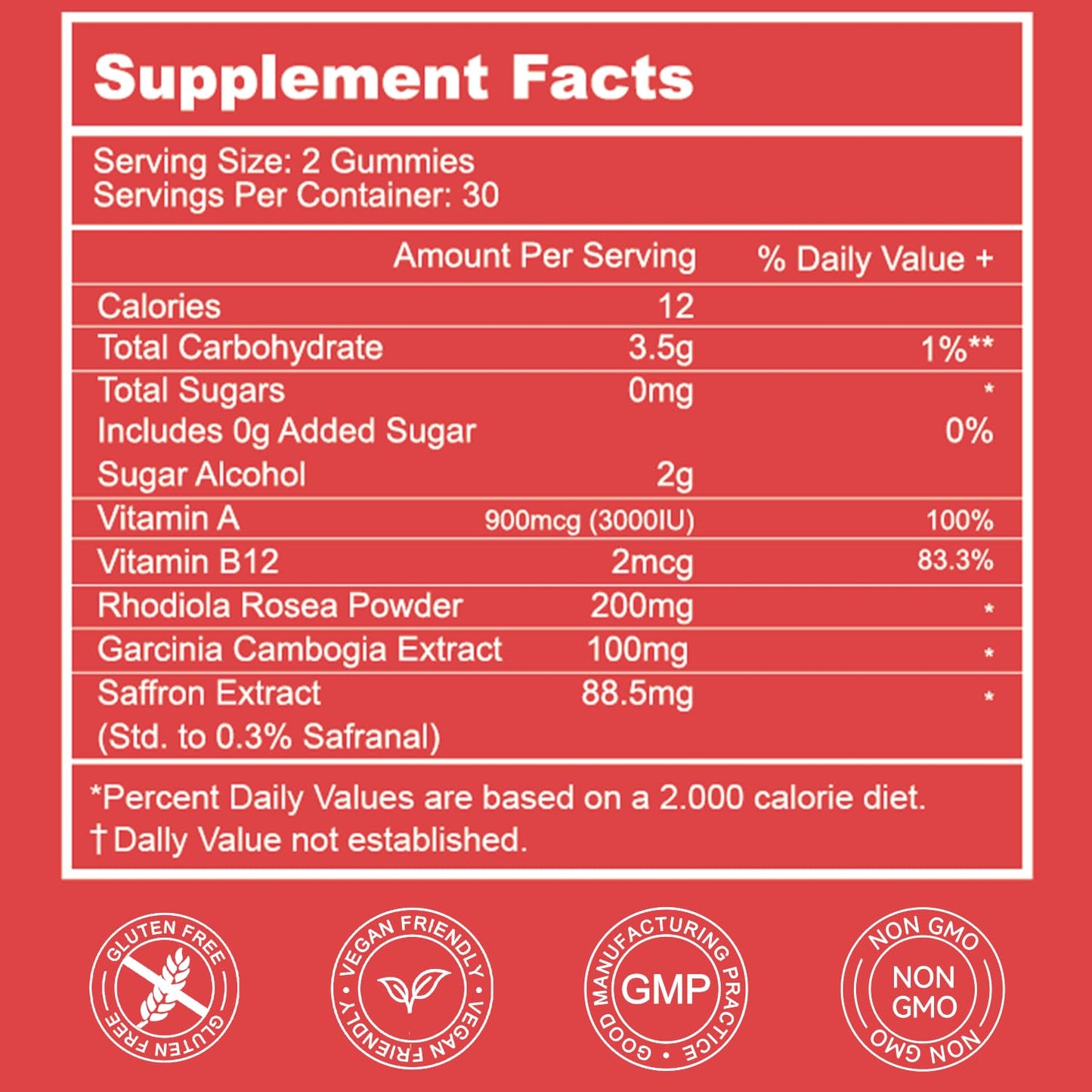 EAZGOO Saffron Supplements Gummies, Saffron Extract for Positive Mood & Calm Nerve, Boost Energy, with Garcinia Cambogia, Vitamin A, B12, Rhodiola Rosea - 120 Gummies