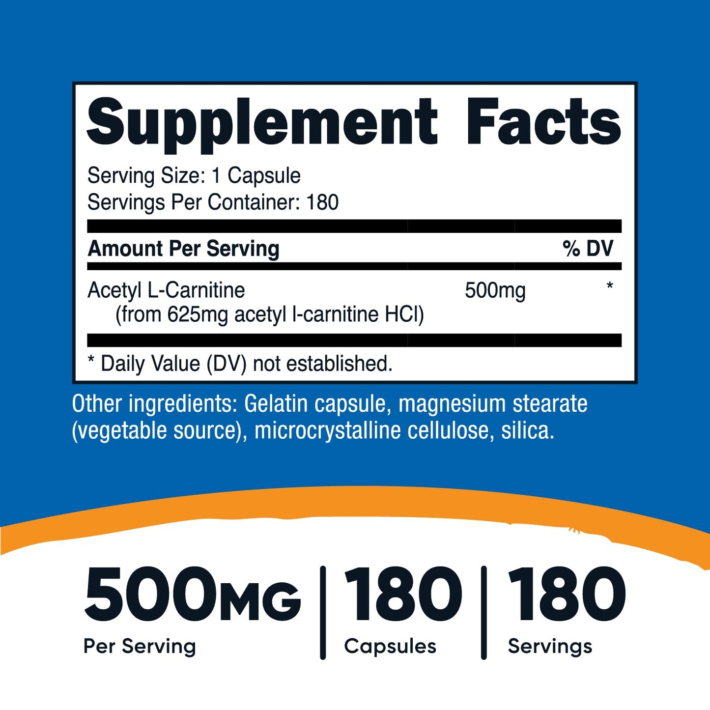 Nutricost Acetyl L-Carnitine (ALCAR) 500mg, 180 Capsules, 180 Servings - Non-GMO and Gluten Free, 1 Capsule per Serving
