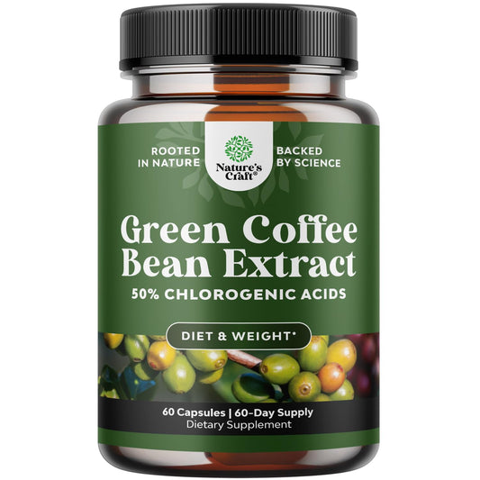 Green Coffee Bean Extract for Weight Loss Dietary Supplement Maximum Strength Vitamins No. 1 Antioxidant Increase Energy Boost Metabolism Control Hunger for Women and Men