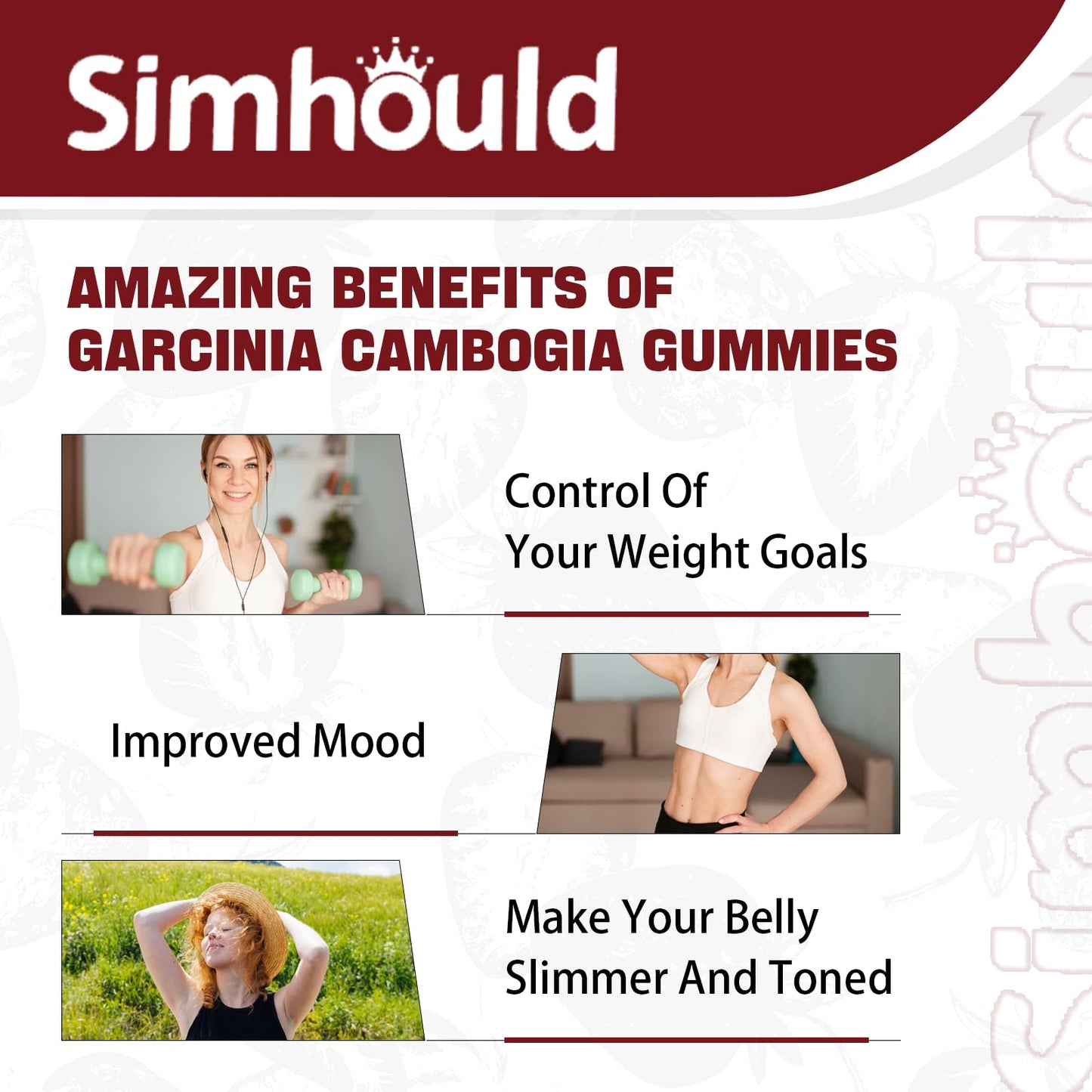 Simhould 2 Pack Sugar Free Garcinia Cambogia Gummies - 3000mg 95% HCA with L-Carnitine, Energy Boost, Strawberry Flavor Gummy Easier to Take Than Pills & Capsules 120 Counts