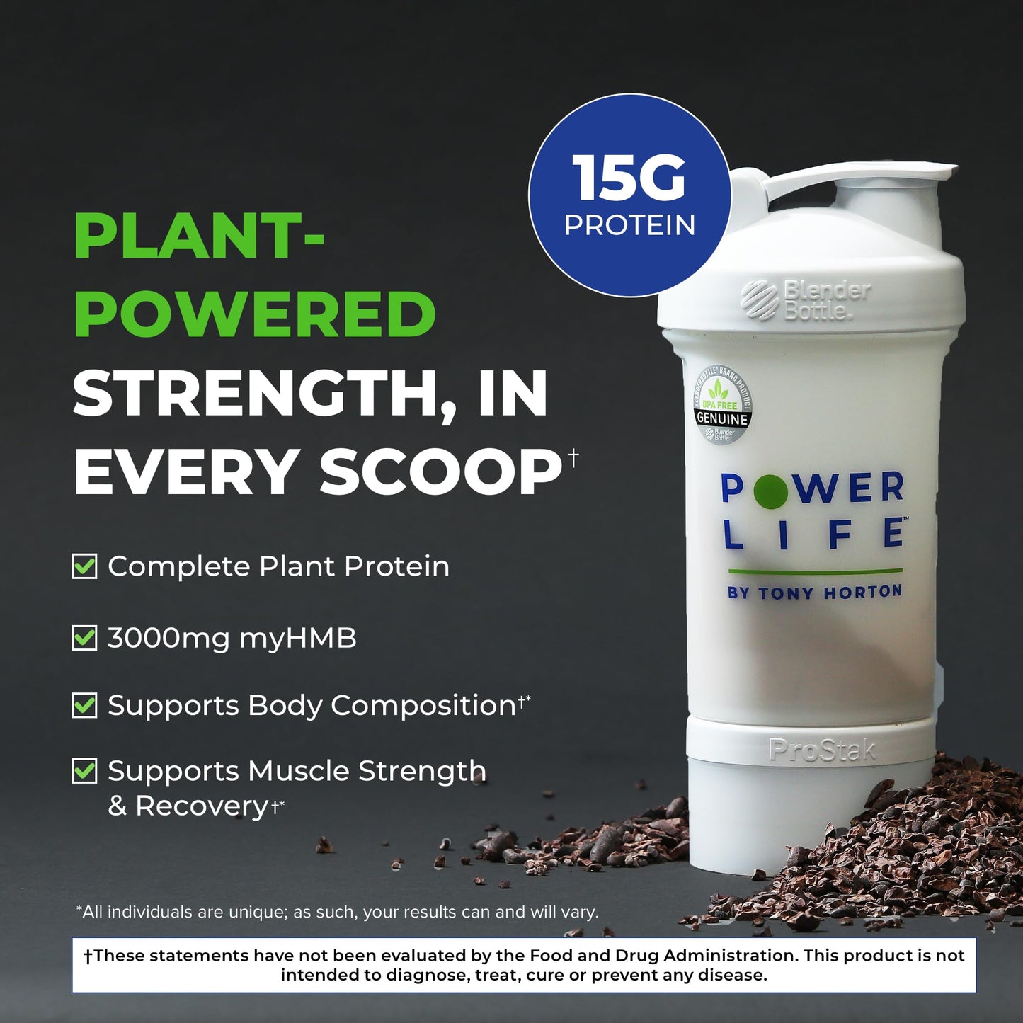 POWERLIFE Tony Horton High Impact Plant Protein Powder with 3000 MG of HMB, Plant-Based, No Sugar Added, Vegan, Keto Friendly, Non-GMO (Chocolate - New Formula)