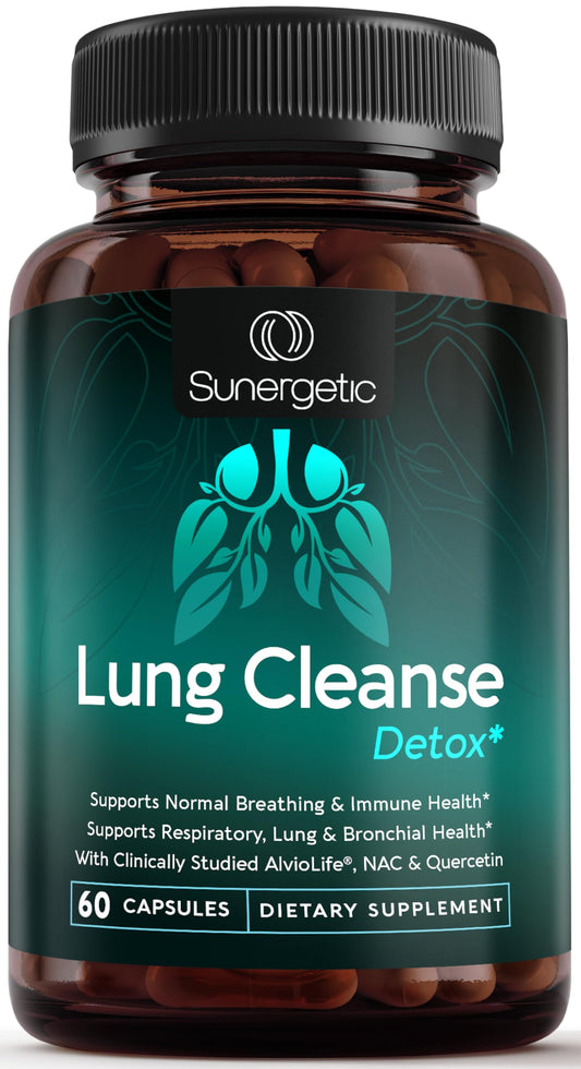Sunergetic Premium Lung Support Supplement - Lung Cleanse & Detox Supplement With Mullein Leaf, NAC, Bromelain & Boswellia-Lung Health Formula for Respiratory, Breathing & Bronchial Health-60 Capsules