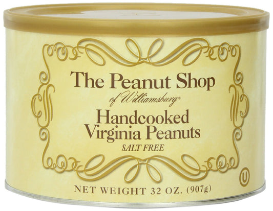 The Peanut Shop of Williamsburg Salt Free Handcooked Virginia Peanuts 32Ounce Tin